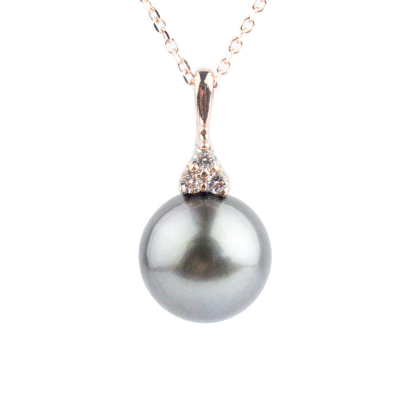 Lavender Tahitian Pearl & Diamond Toru Necklace on 14K Rose Gold