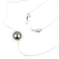Pale Blue Green 9mm Tahitian Pearl Solitaire Necklace on Sterling Silver