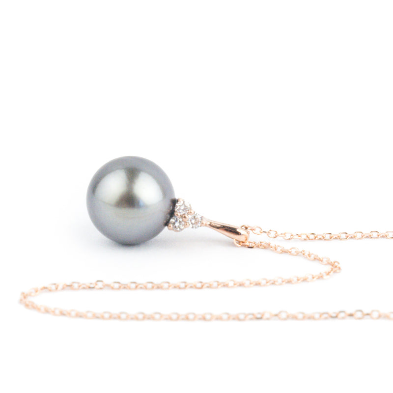 Lavender Tahitian Pearl & Diamond Toru Necklace on 14K Rose Gold