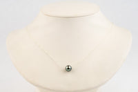 Pale Blue Green 9mm Tahitian Pearl Solitaire Necklace on Sterling Silver
