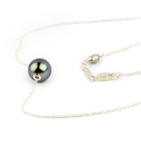Pale Blue Green 9mm Tahitian Pearl Solitaire Necklace on Sterling Silver