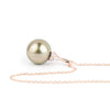 Golden Pink Green Tahitian Pearl & Diamond Toru Necklace on 14K Rose Gold