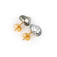 Silvery Oil-Slick Keshi Pearl Stud Earrings