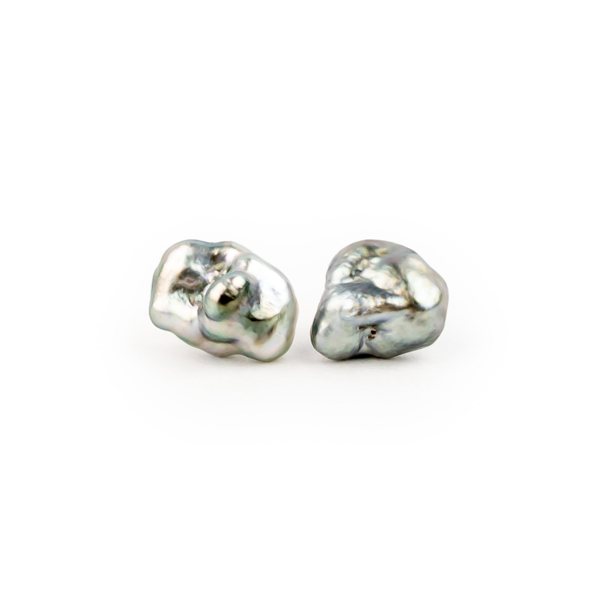 Silvery Oil-Slick Keshi Pearl Stud Earrings