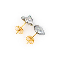 Dark Silvery Keshi Pearl Stud Earrings