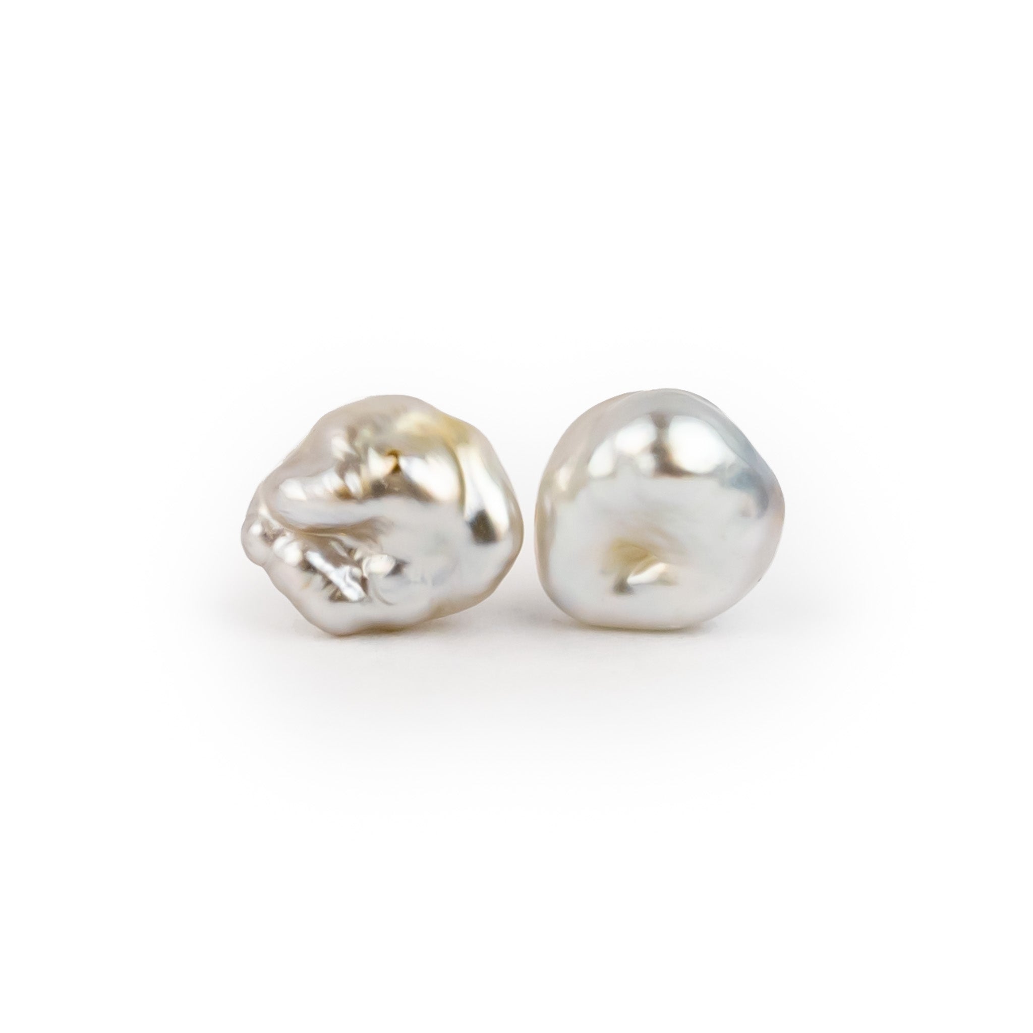 Shimmery Champagne Keshi Pearl Stud Earrings