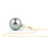 Light Blue Green Tahitian Pearl & Diamond Toru Necklace on 14K Yellow Gold