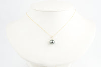 Light Blue Green Tahitian Pearl & Diamond Toru Necklace on 14K Yellow Gold