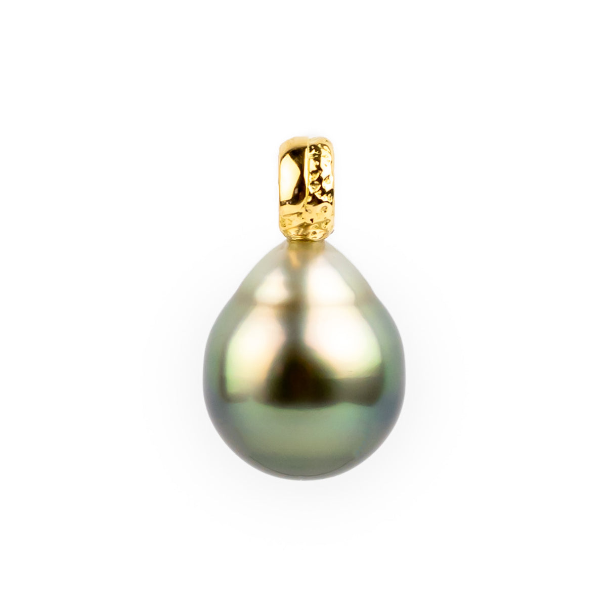 Green Ombré 11.7mm Tahitian Pearl Pendant on 18K Yellow Gold
