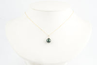 Lavender Green Tahitian Pearl & Diamond Toru Necklace on 14K Yellow Gold