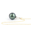 Lavender Green Tahitian Pearl & Diamond Toru Necklace on 14K Yellow Gold