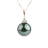 Lavender Green Tahitian Pearl & Diamond Toru Necklace on 14K Yellow Gold
