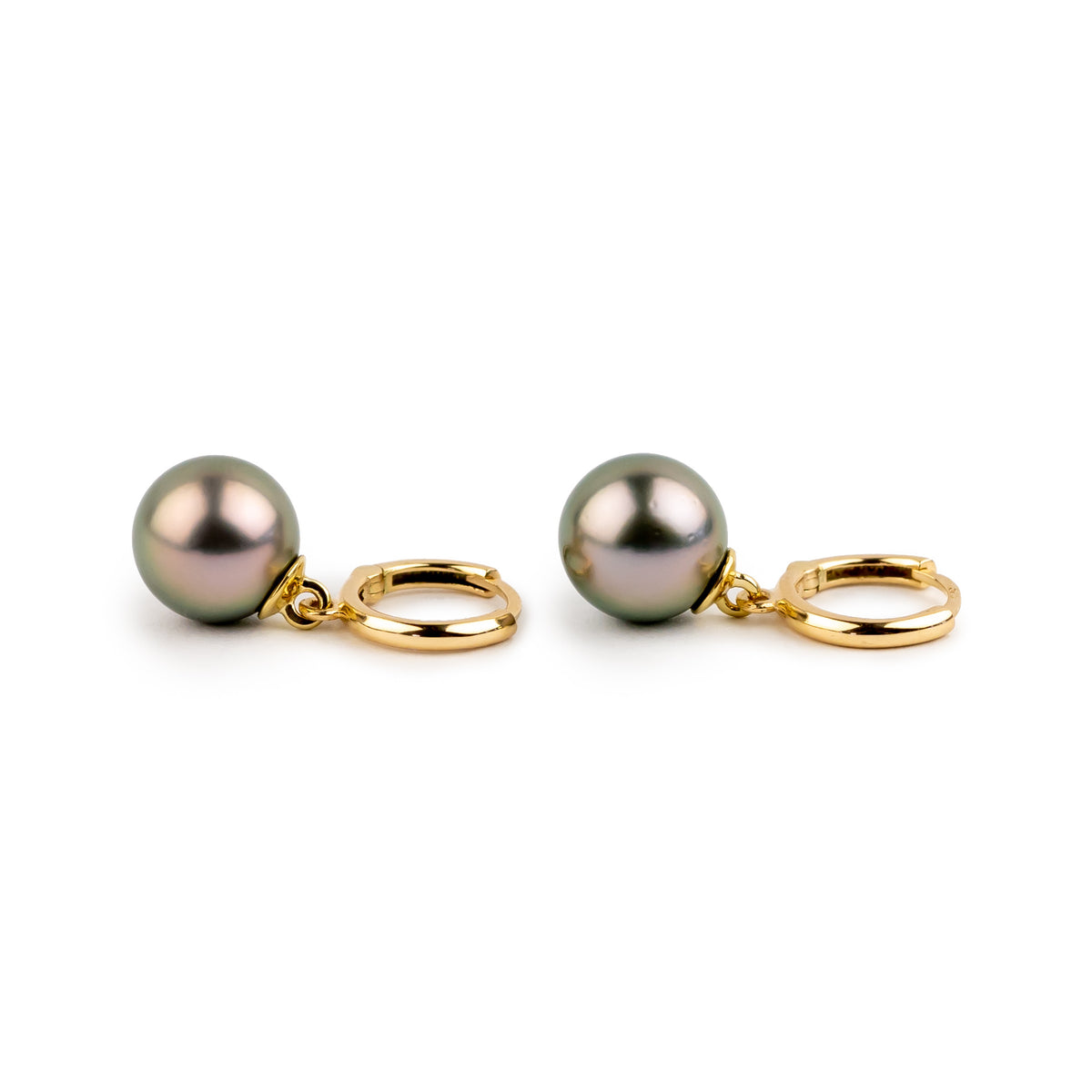 Golden Pink Green Tahitian Pearl Huggie Hoop Earrings