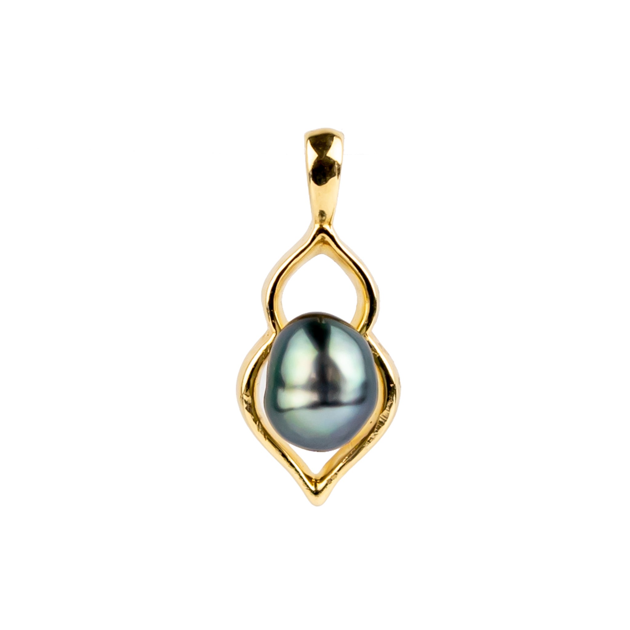 Lake Blue Keshi Pearl Lotus Pendant on 10K Yellow Gold
