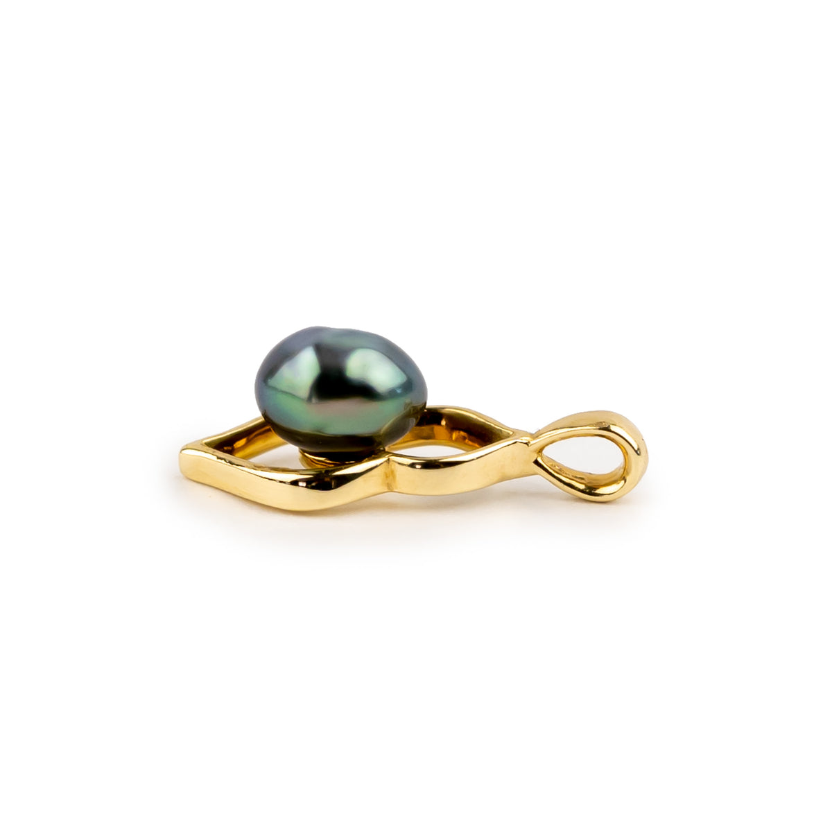 Lake Blue Keshi Pearl Lotus Pendant on 10K Yellow Gold