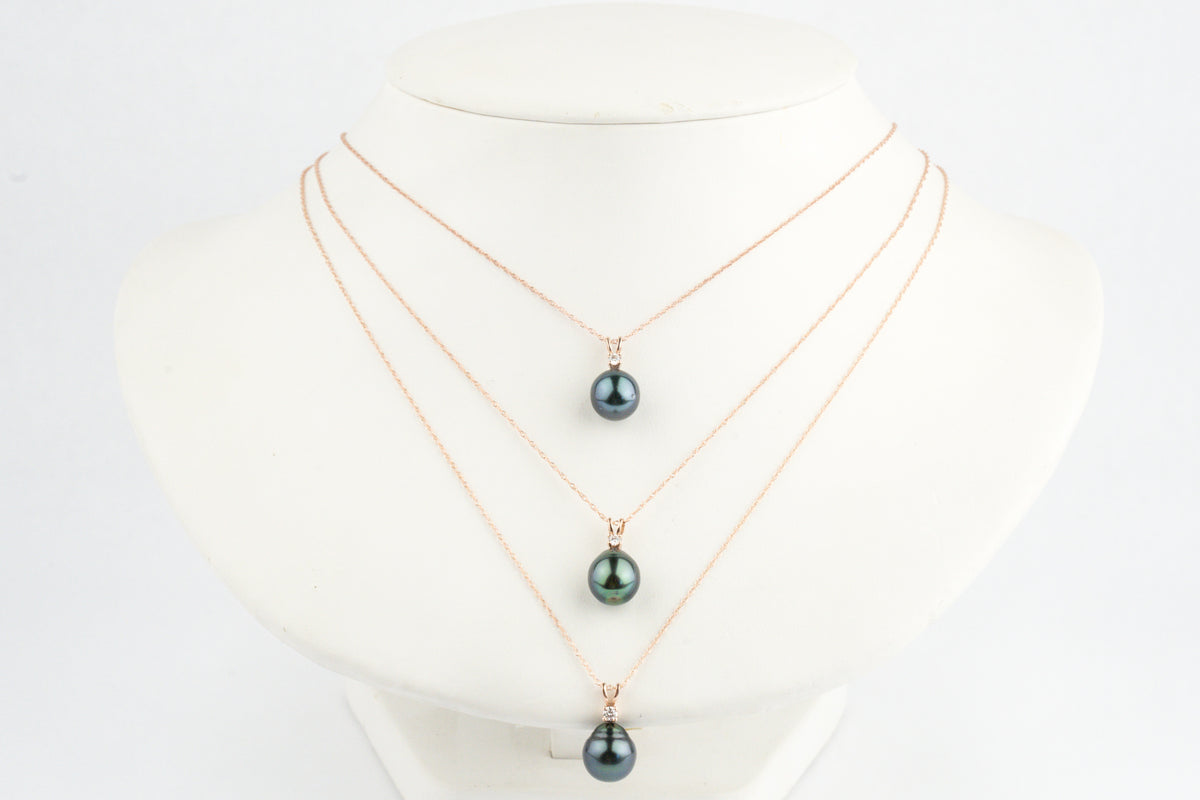 Tahitian Pearl & Diamond Indigo Peacock Étoile Necklace on 10K Rose Gold