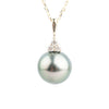 Light Blue Green Tahitian Pearl & Diamond Toru Necklace on 14K Yellow Gold