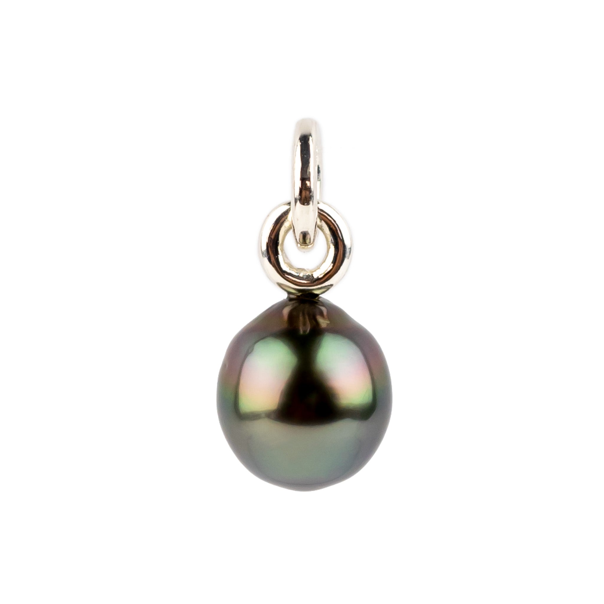 Dark Rainbow 10.2mm Tahitian Pearl Rava Pendant on Sterling Silver