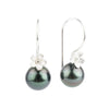 Indigo Purple Tahitian Pearl Hibiscus Hook Earrings