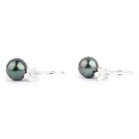 Indigo Purple Tahitian Pearl Hibiscus Hook Earrings