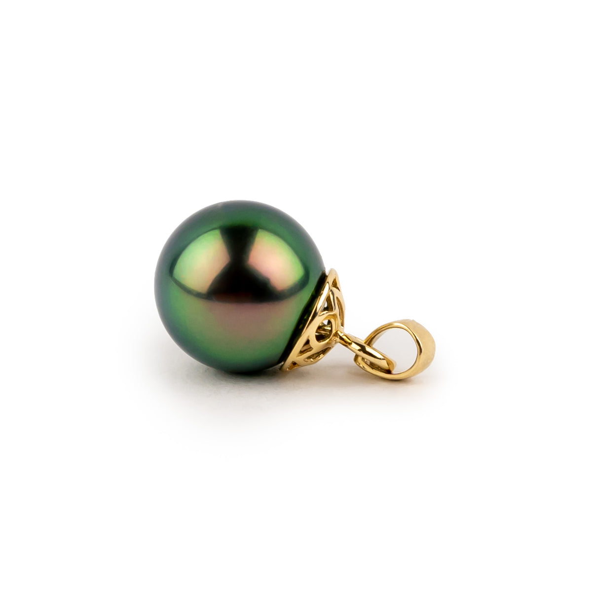 Flashy Peacock 10.1mm Tahitian Pearl Filigree Pendant