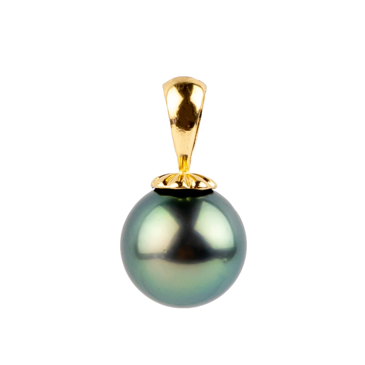 Glowing Blue Green 10.4mm Tahitian Pearl Pendant on 14K Yellow Gold