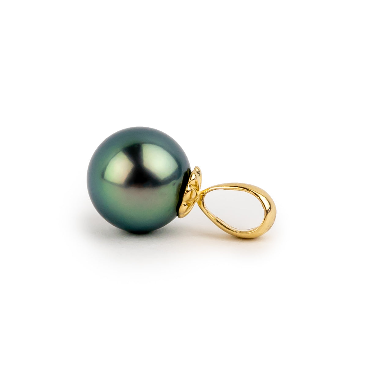 Glowing Blue Green 10.4mm Tahitian Pearl Pendant on 14K Yellow Gold