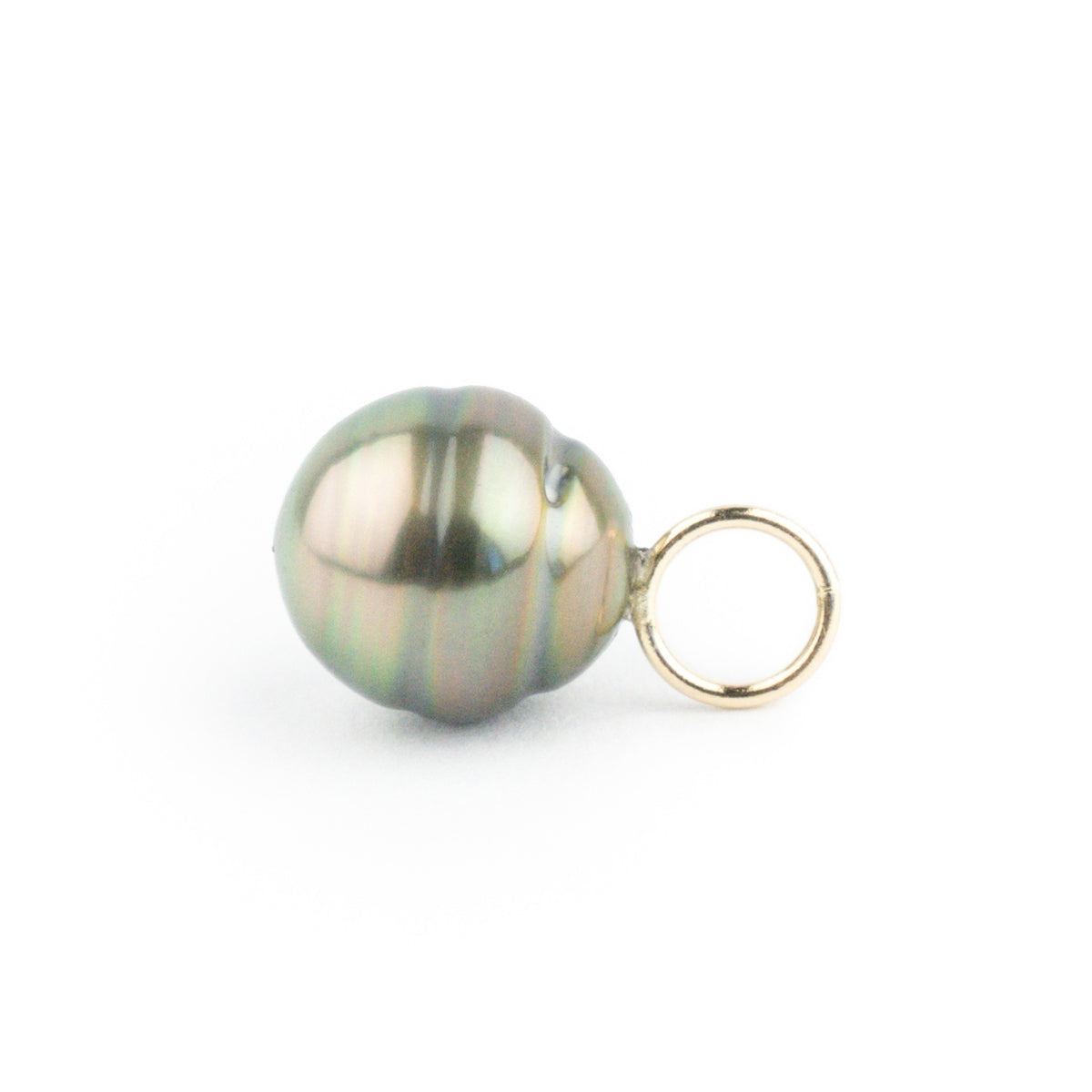Golden Pink Green Circled 9.7mm Tahitian Pearl Pendant on Gold Filled