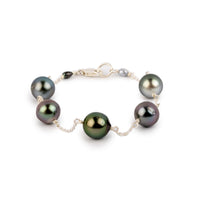 Dark Lavender Green Tahitian Pearl Tin Cup Bracelet on Sterling Silver