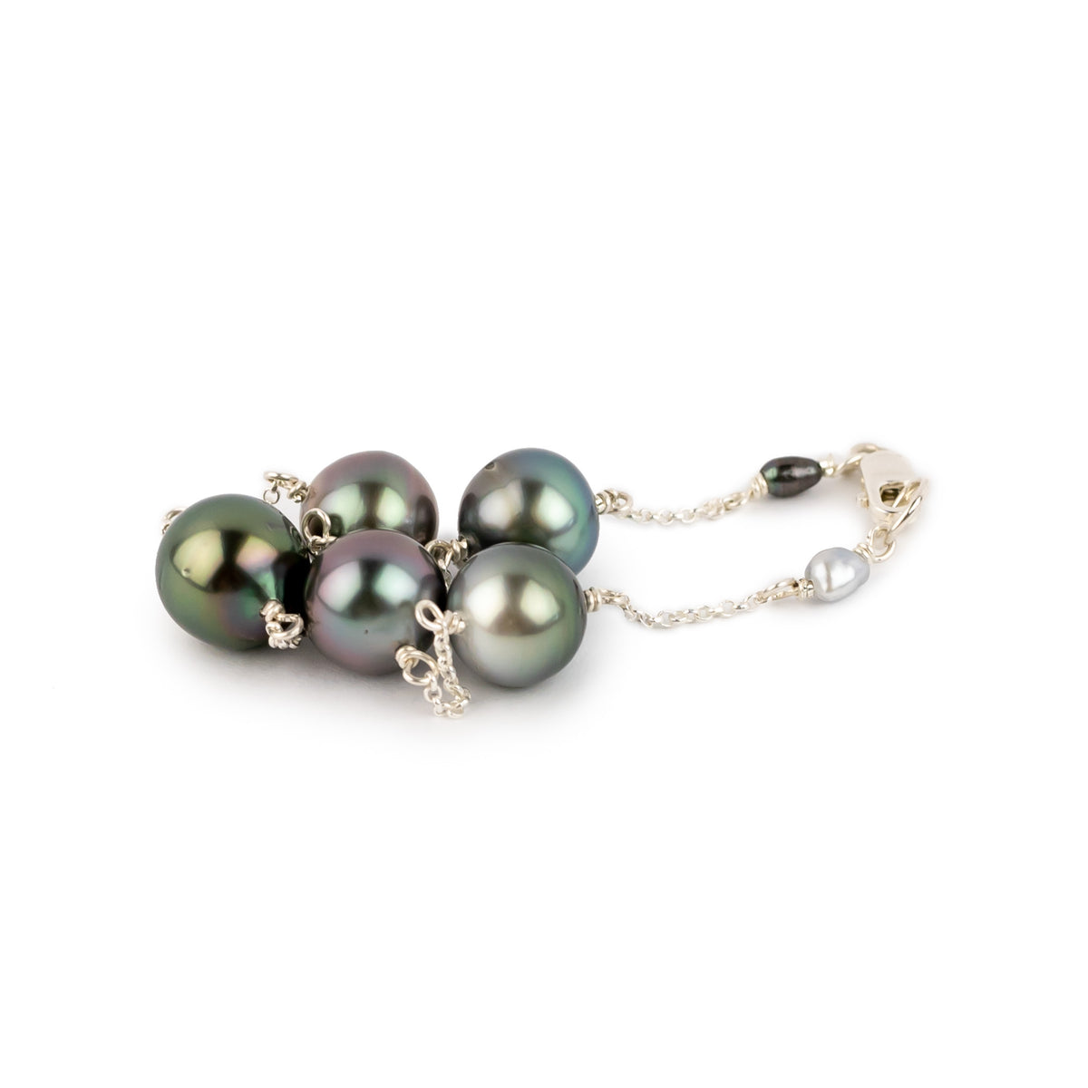 Dark Lavender Green Tahitian Pearl Tin Cup Bracelet on Sterling Silver