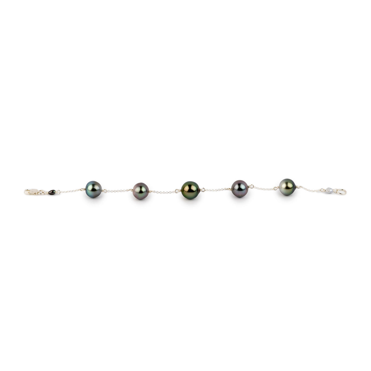 Dark Lavender Green Tahitian Pearl Tin Cup Bracelet on Sterling Silver