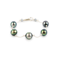 Flashy Sky Blue Tahitian Pearl Tin Cup Bracelet on Sterling Silver