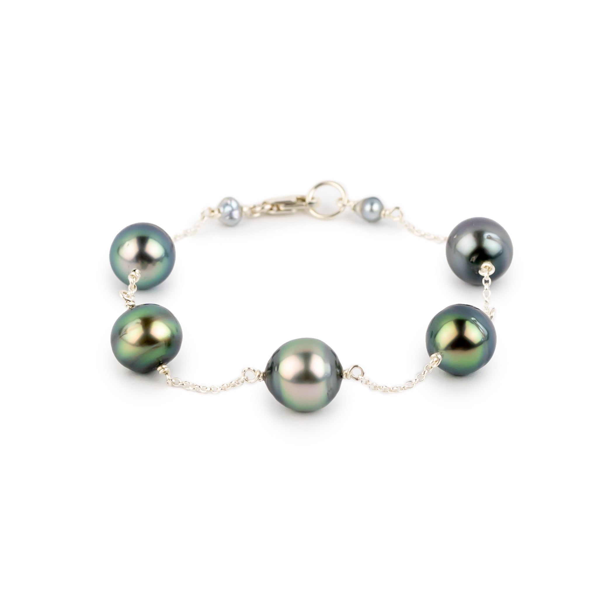 Flashy Sky Blue Tahitian Pearl Tin Cup Bracelet on Sterling Silver
