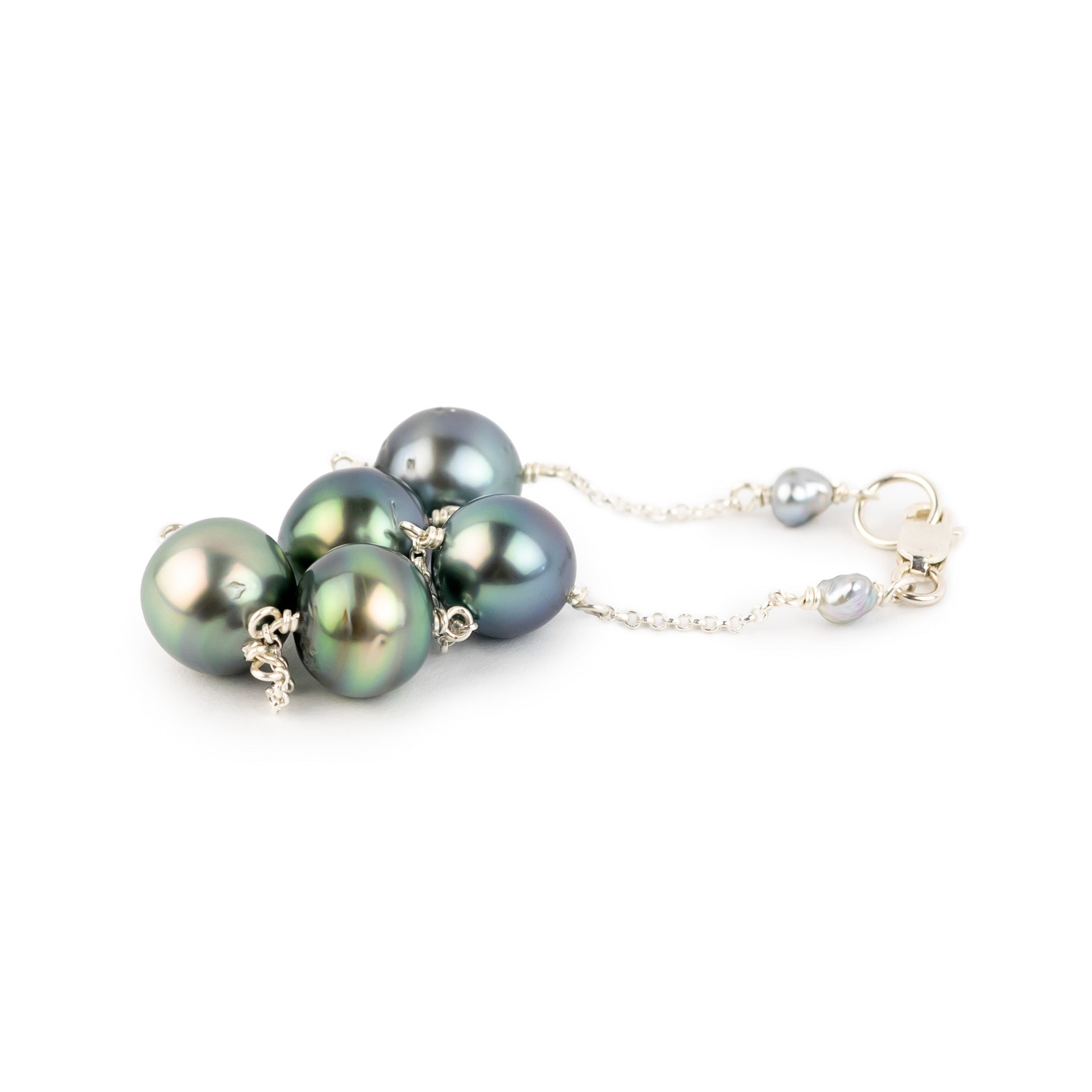 Flashy Sky Blue Tahitian Pearl Tin Cup Bracelet on Sterling Silver