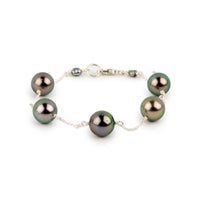 Dazzling Greens Tahitian Pearl Tin Cup Bracelet on Sterling Silver