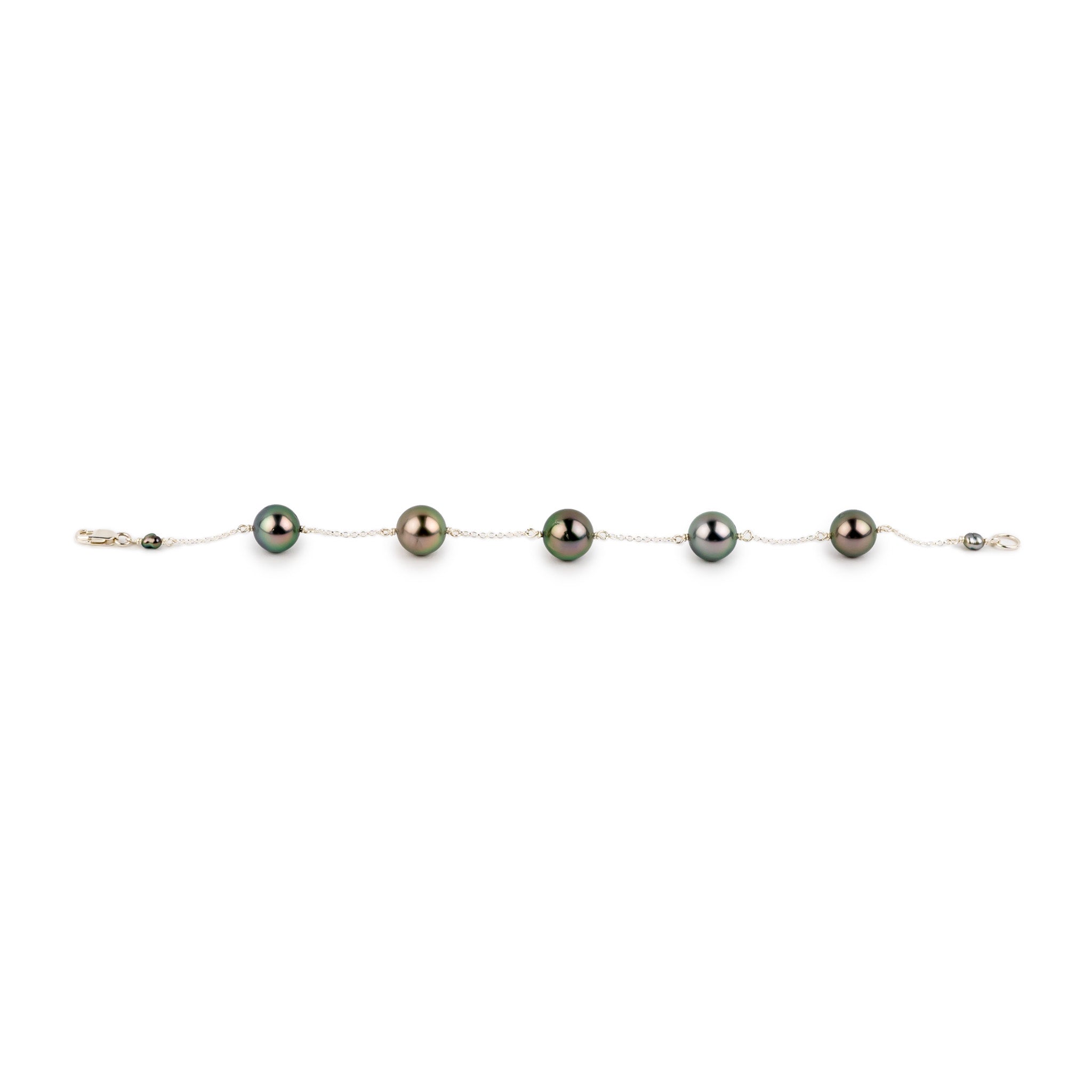 Dazzling Greens Tahitian Pearl Tin Cup Bracelet on Sterling Silver