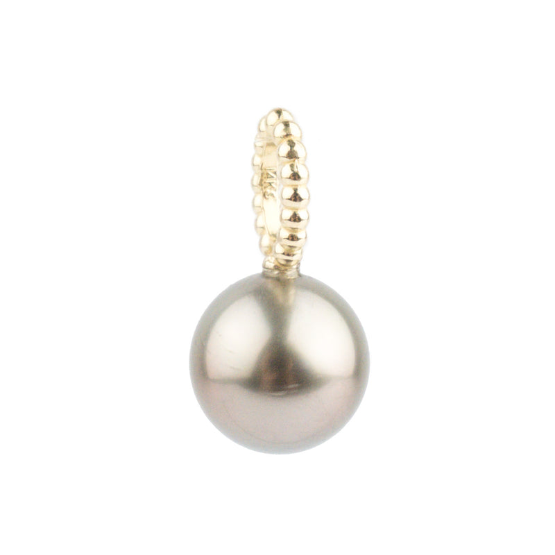 Golden Pink 10mm Beaded Tahitian Pearl Pendant on 14K Yellow Gold