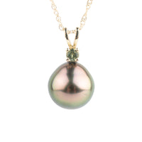 Tahitian Pearl & Peridot Aubergine Green Étoile Necklace on 10K Gold