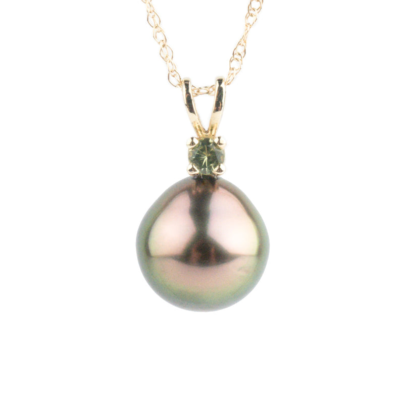 Tahitian Pearl & Peridot Aubergine Green Étoile Necklace on 10K Gold