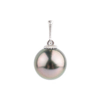 Pink Green 9.4mm Tahitian Pearl Mermaid Pendant on 14K White Gold