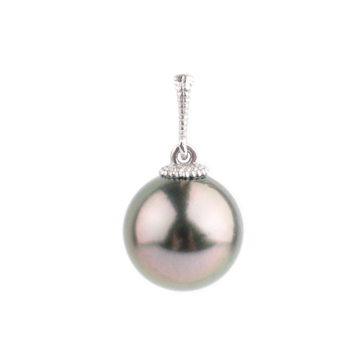 Pink Green 9.4mm Tahitian Pearl Mermaid Pendant on 14K White Gold