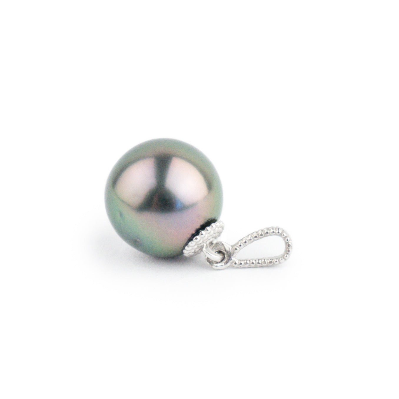 Pink Green 9.4mm Tahitian Pearl Mermaid Pendant on 14K White Gold