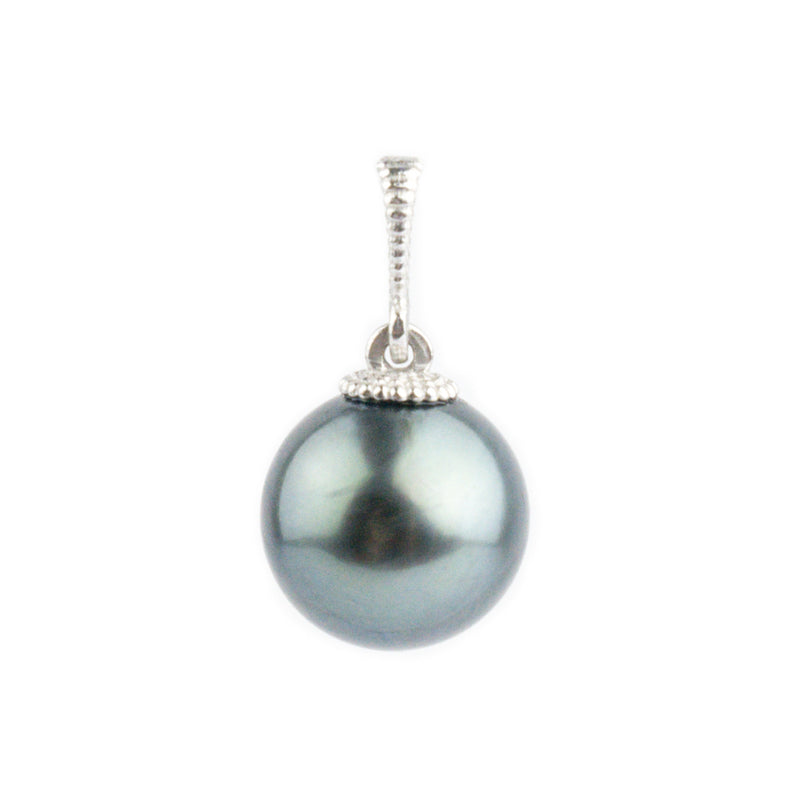 Indigo Green 9mm Tahitian Pearl Mermaid Pendant on 14K White Gold