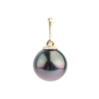 Plum Peacock 9mm Tahitian Pearl Mermaid Pendant on 14K Yellow Gold