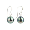 Indigo Green Circled Tahitian Pearl Dangles on Sterling Silver