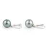Dark Silvery Blue 10.5mm Tahitian Pearl Lever Back Earrings on 14K White Gold