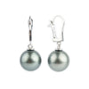 Dark Silvery Blue 10.5mm Tahitian Pearl Lever Back Earrings on 14K White Gold