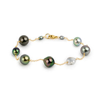 Tahitian Pearl Harvest Tin Cup Bracelet on 14K Yellow Gold