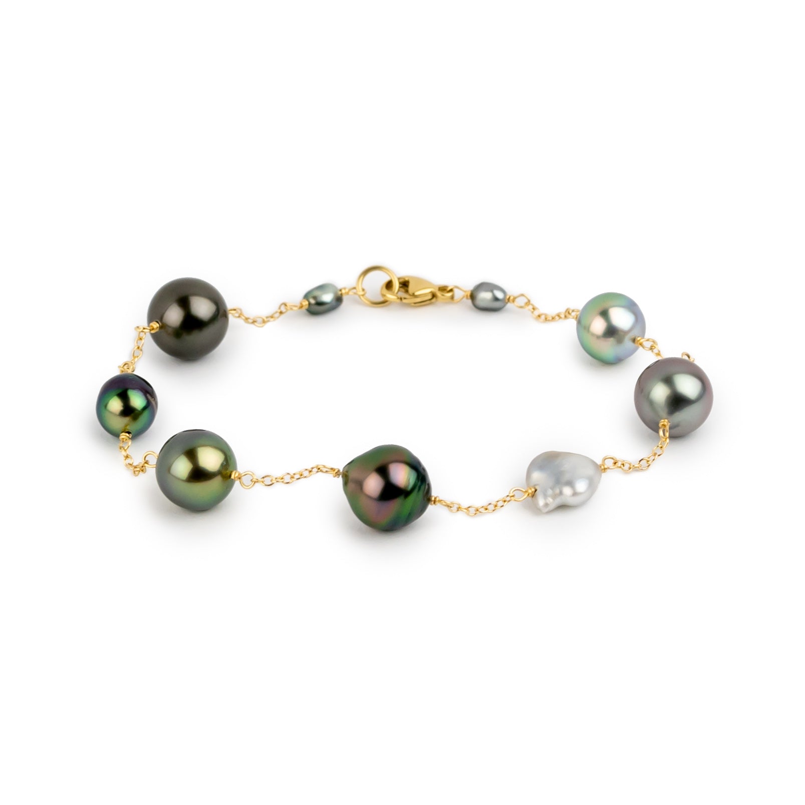 Tahitian Pearl Harvest Tin Cup Bracelet on 14K Yellow Gold