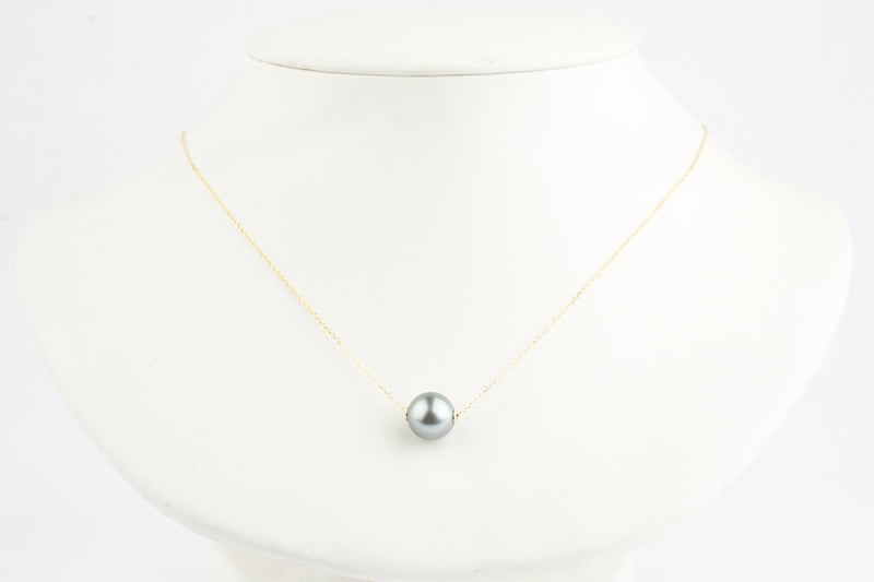 Baby Blue 10mm Pearl Solitaire Necklace on 14K Yellow Gold